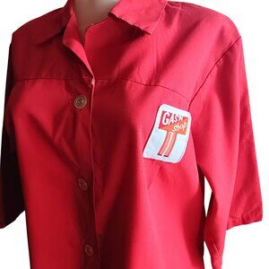42 XL Vintage 70's Gas Station "Gasn Shop" Uniform Shirt Jacket Belted Patched